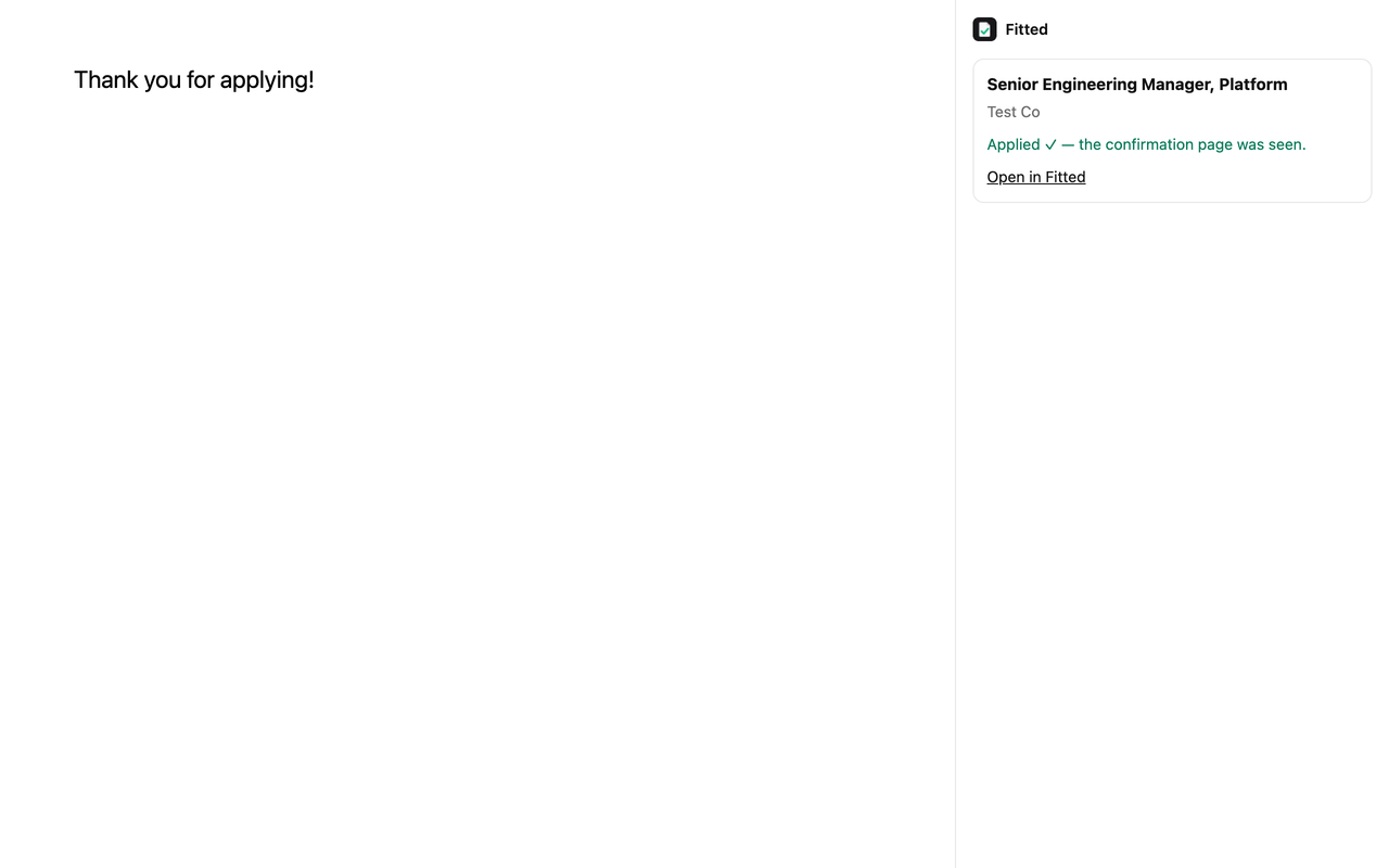 The panel showing Applied after the confirmation page